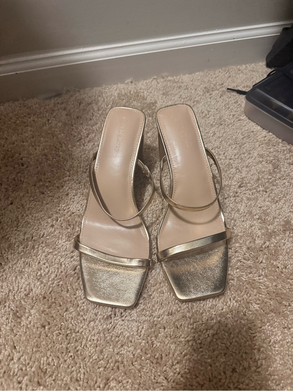 Gold Strappy Square-Toe Heeled Sandals for Women